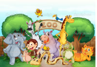 illustration of a zoo and the animals in a beautiful nature